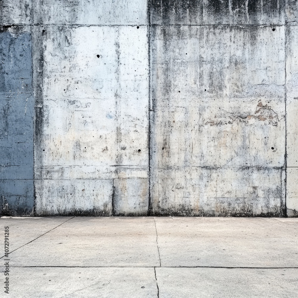 Photography of a clean white street advertising poster mockup on an antique concrete wall, showcasing rough textures and natural lighting that highlight bold colors, creating a dynamic urban style