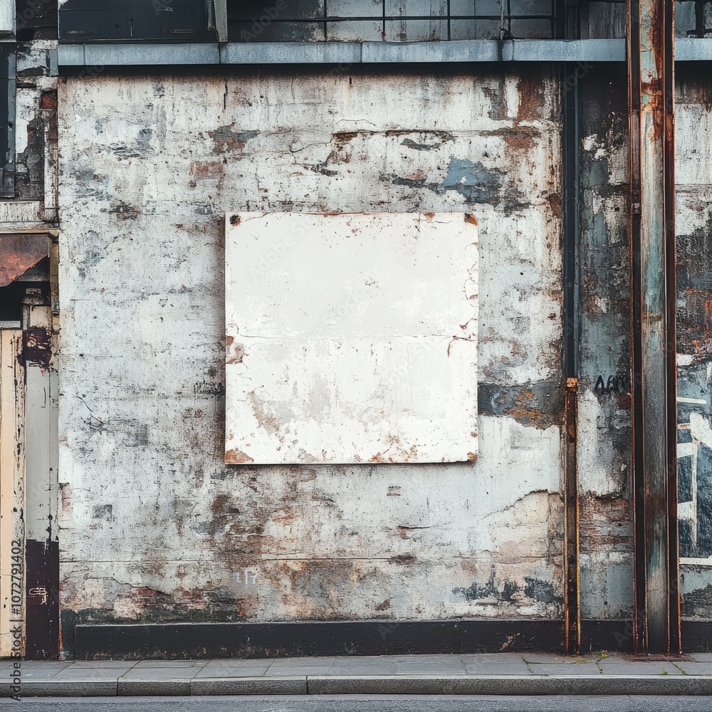 Photography of a clean white street advertising poster mockup on an antique concrete wall, showcasing rough textures and natural lighting that highlight bold colors, creating a dynamic urban style Photography of a clean white street advertising poster mockup on an antique concrete wall, showcasing rough textures and natural lighting that highlight bold colors, creating a dynamic urban style
