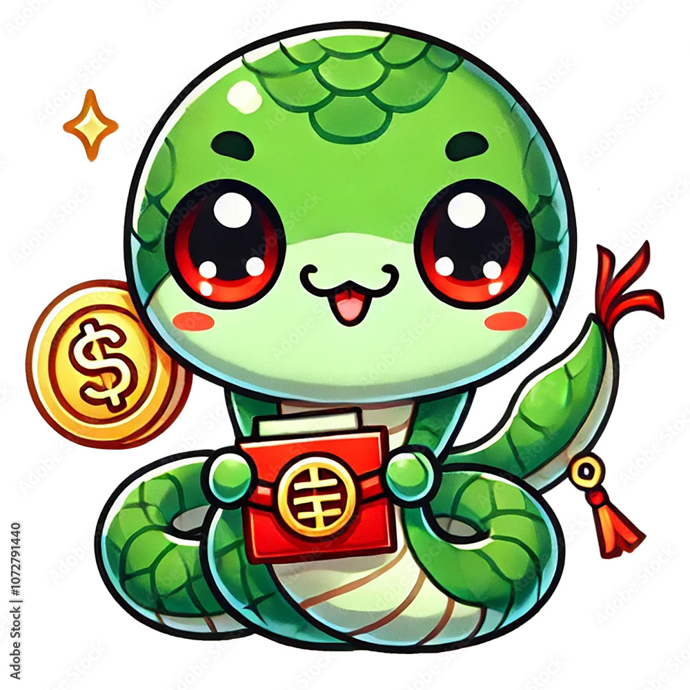 Fototapeta premium A cute cartoon snake character symbolizing prosperity and luck. Happy Chinese New Year