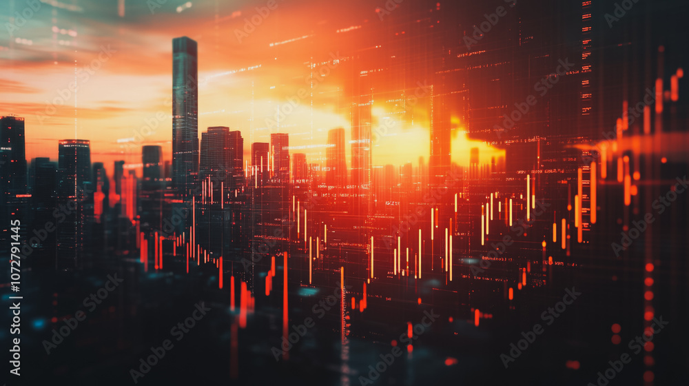 Smart digital Innovation Business skyscrapers in the Financial District with connection network reciprocity over the cityscape. of future smart wireless digital city and social media networking Smart digital Innovation Business skyscrapers in the Financial District with connection network reciprocity over the cityscape. of future smart wireless digital city and social media networking