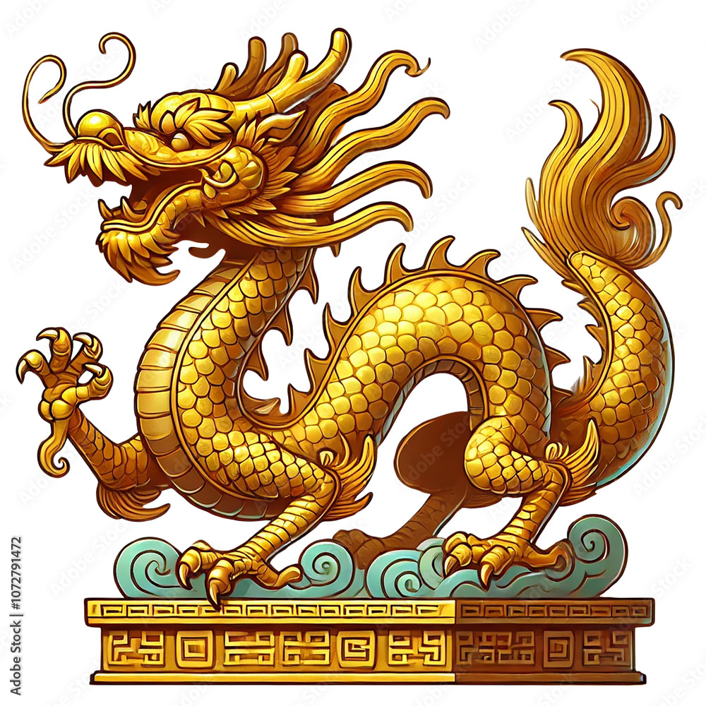 Obraz premium A majestic golden dragon with intricate details and symbolism. Happy Chinese New Year