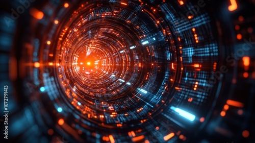 Wallpaper Mural Abstract digital tunnel with glowing blue and orange lights. Torontodigital.ca