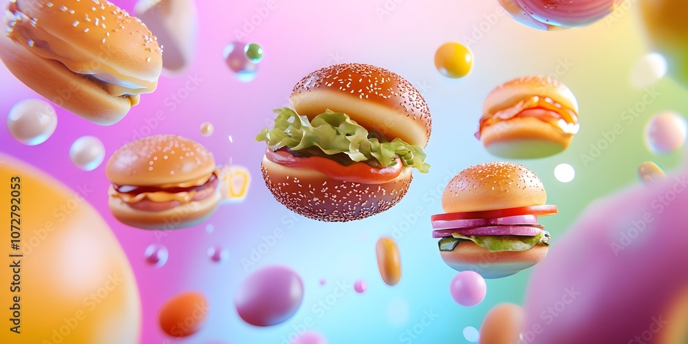Colorful Floating Burgers Colorful Floating Burgers