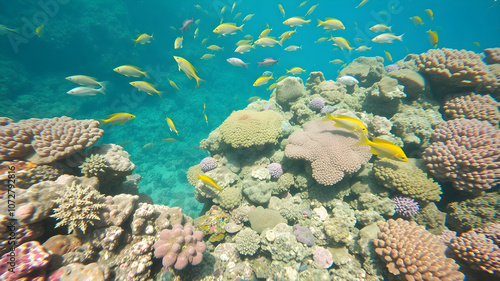 Ultra high res, deep ocean scene, vibrant coral reef, photographic realism, scuba diving perspective, colorful fishes1.8, swaying sea anemones2.1, intricate details, marine biodiversity, underwater ph photo