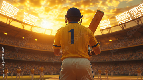 batsman in the stadium against cricket stadium in yelow 