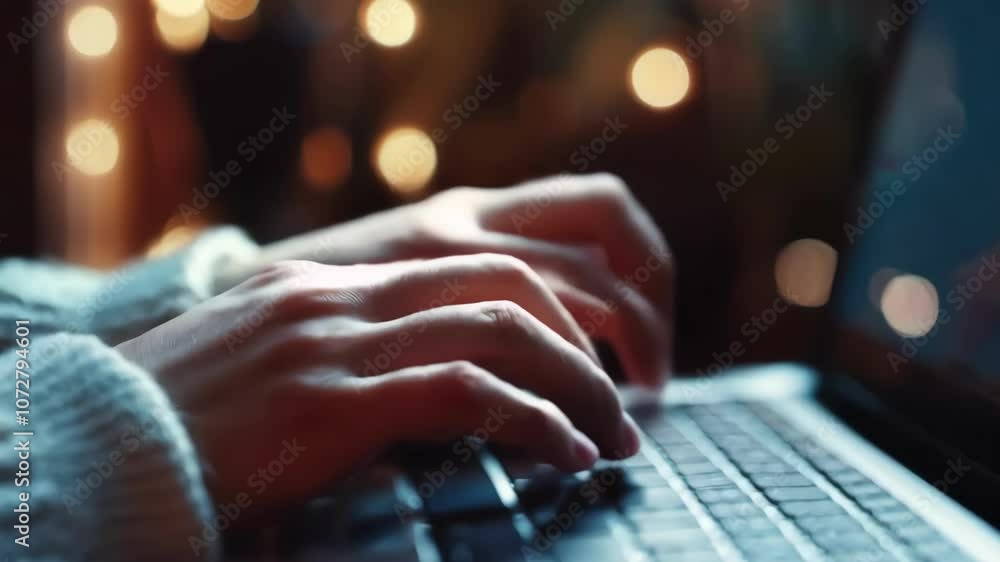 Empowered Woman: Close-Up of Hands Typing on a Laptop at a Desk Empowered Woman: Close-Up of Hands Typing on a Laptop at a Desk