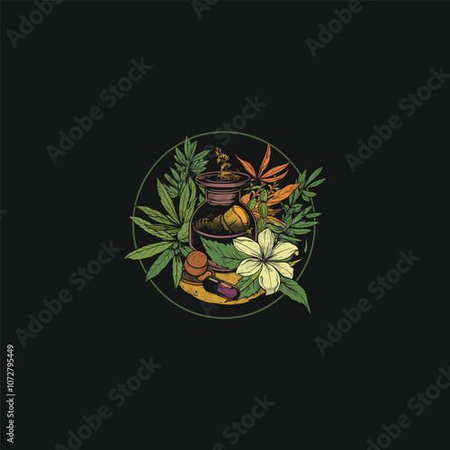 herbal concoction logo design vector vintage