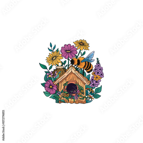 Honey bee house logo design vector vintage artwork