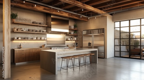 Wallpaper Mural Spacious Loft Kitchen With Stainless Steel Appliances Torontodigital.ca