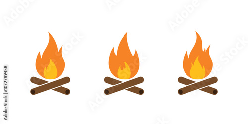 Bonfire icon set in flat style. Campfire sign symbol