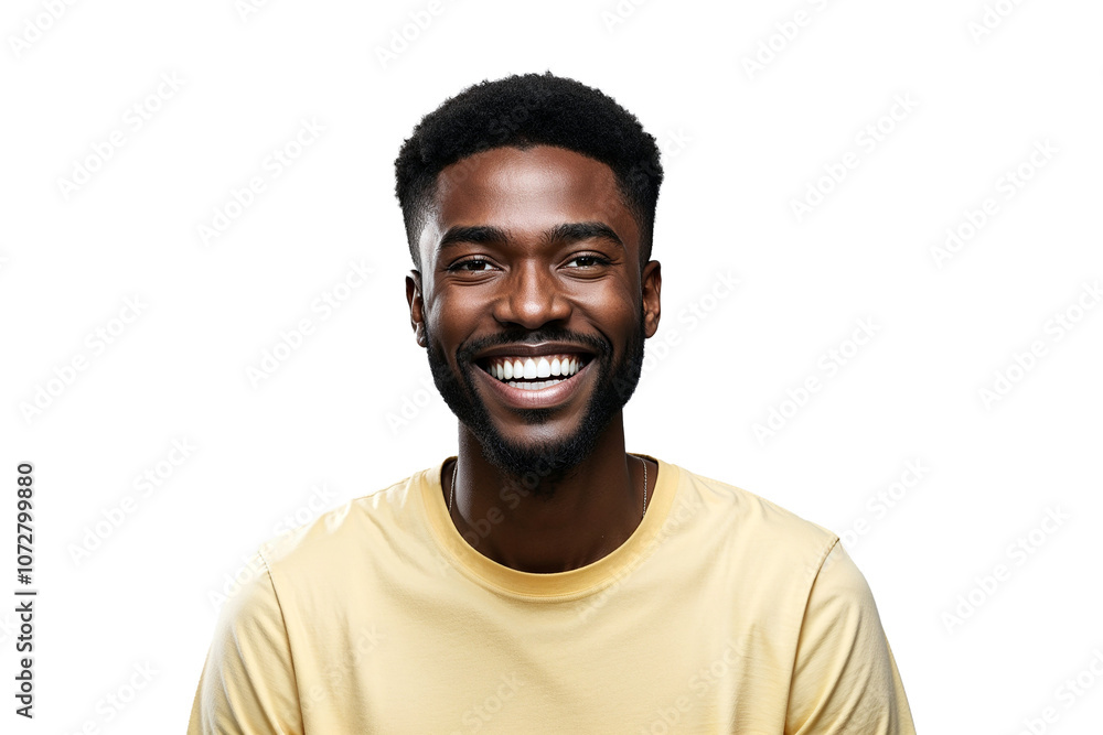 Portrait of an African man with a thin mustache and beard smiling broadly with healthy white teeth Portrait of an African man with a thin mustache and beard smiling broadly with healthy white teeth