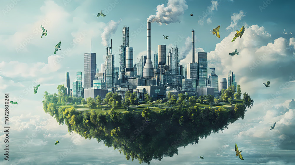Fototapeta premium Concept of an utopia metropolis built around a powerplant. eco-friendly futuristic clean city producing renewable energy. generative ai illustration. Utopia. Illustration
