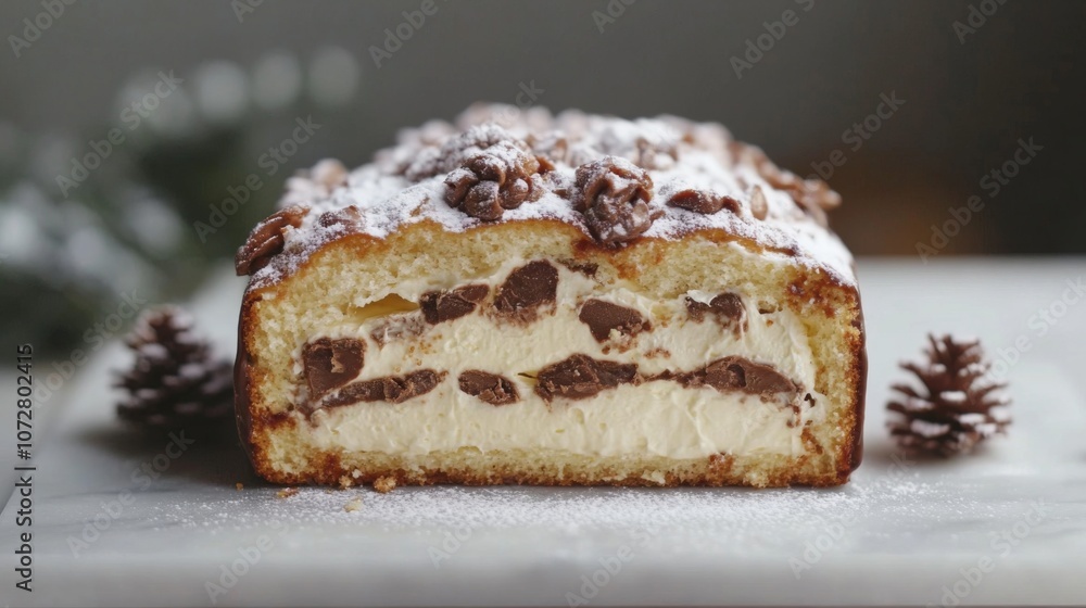 Chocolate and Cream Filled Cake with Powdered Sugar Chocolate and Cream Filled Cake with Powdered Sugar