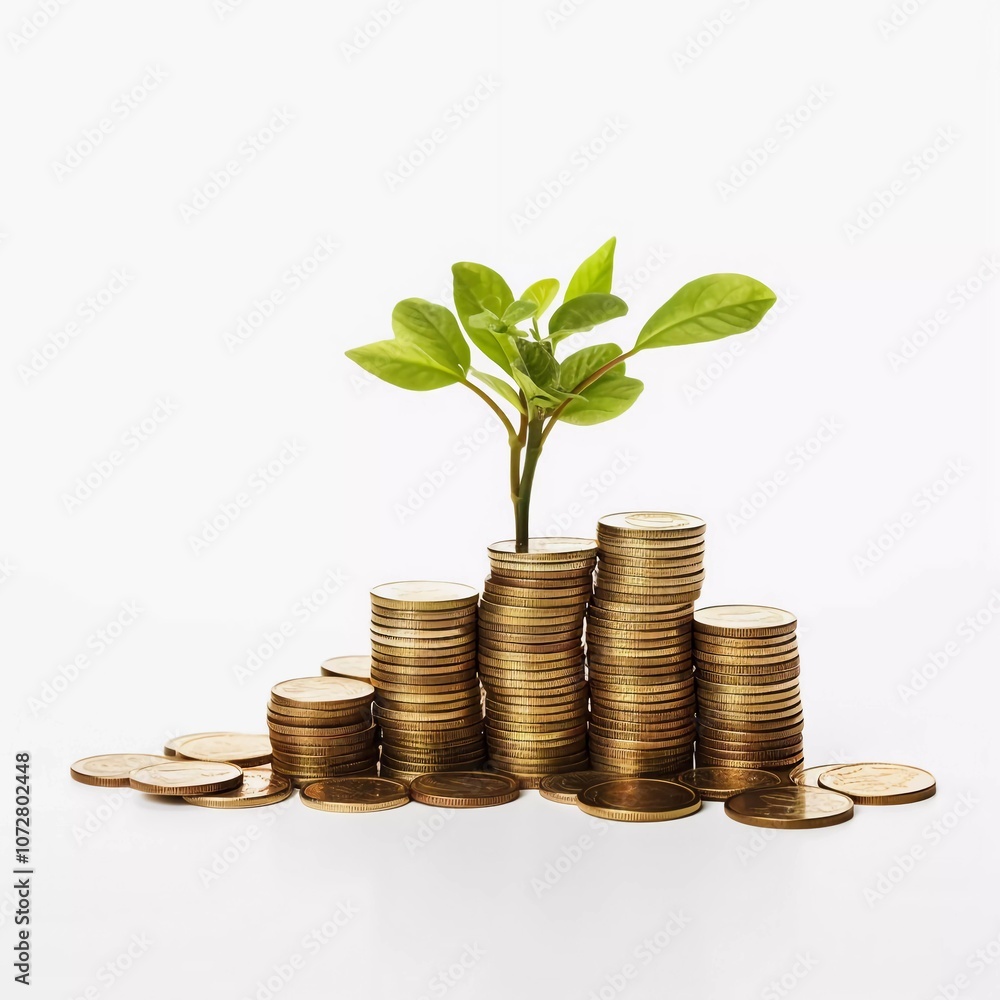 A stack of coins with a small plant growing from the top, symbolizing financial growth and sustainability. A stack of coins with a small plant growing from the top, symbolizing financial growth and sustainability.