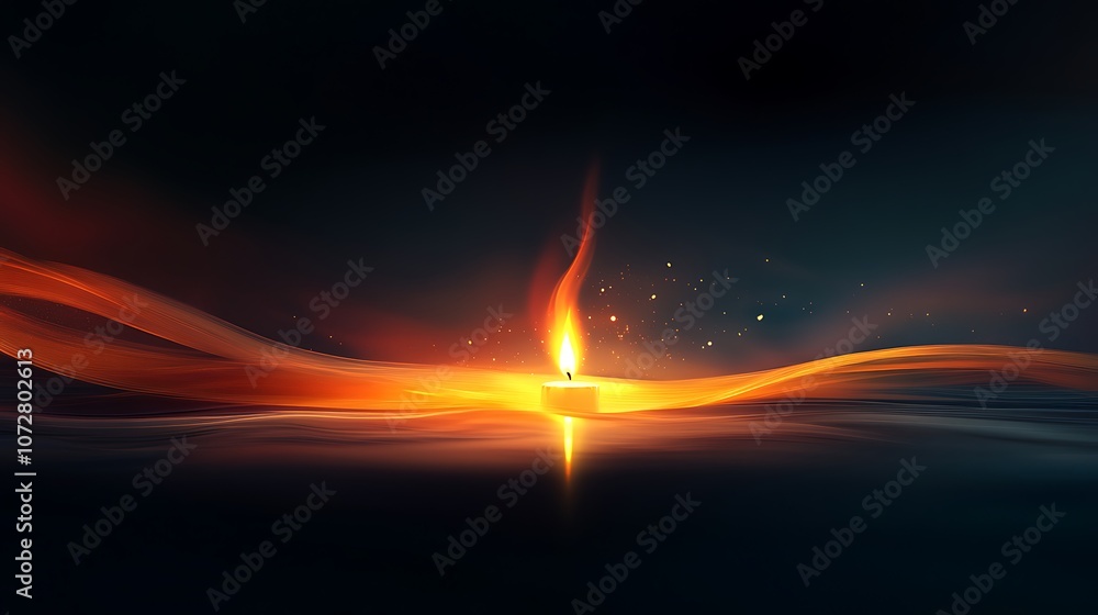 A Single Candle Flame Illuminating a Dark Abstract Background with Swirling Lines A Single Candle Flame Illuminating a Dark Abstract Background with Swirling Lines