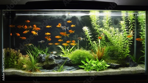 An elegantly structured fish tank with clean lines creating a minimalistic yet sophisticated look. photo