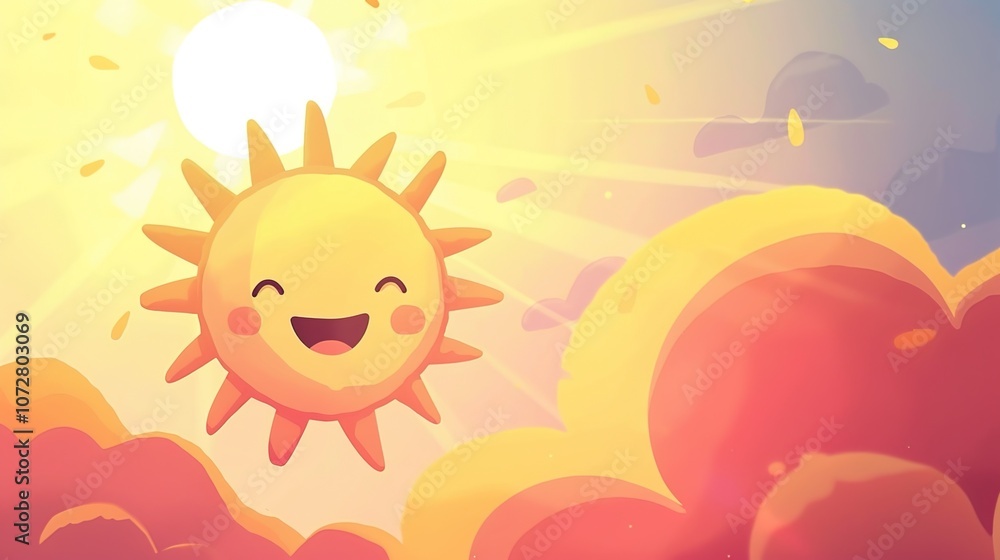 Bright and Cheerful Cartoon Sun on White Background: A Ray of Sunshine Bright and Cheerful Cartoon Sun on White Background: A Ray of Sunshine