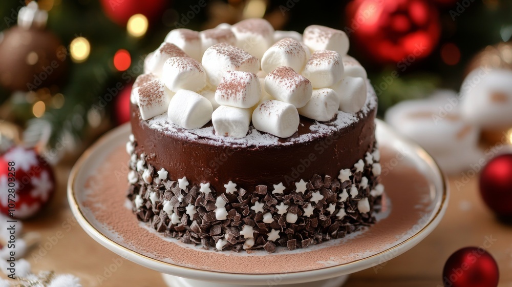 Chocolate Cake Topped with Marshmallows and Chocolate Shavings Chocolate Cake Topped with Marshmallows and Chocolate Shavings