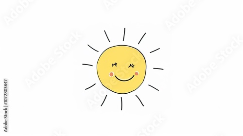 Bright and Cheerful Cartoon Sun on White Background: A Ray of Sunshine