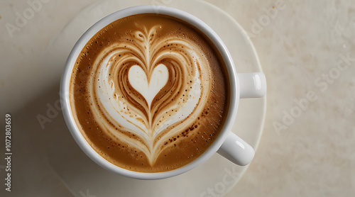 A Perfectly Crafted Cappuccino with Heart-Shaped Latte Art on a White Background, isolated background