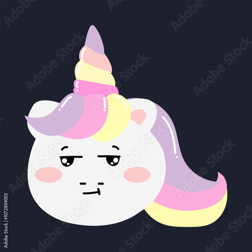 kawaii doodles unicorn emoticon stickers. happy, sadd,shock, exited, omg, sad, angry.  photo