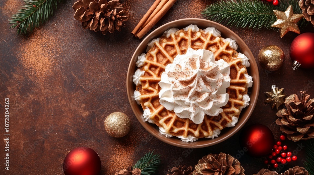 Christmas Waffle with Whipped Cream and Cinnamon Christmas Waffle with Whipped Cream and Cinnamon