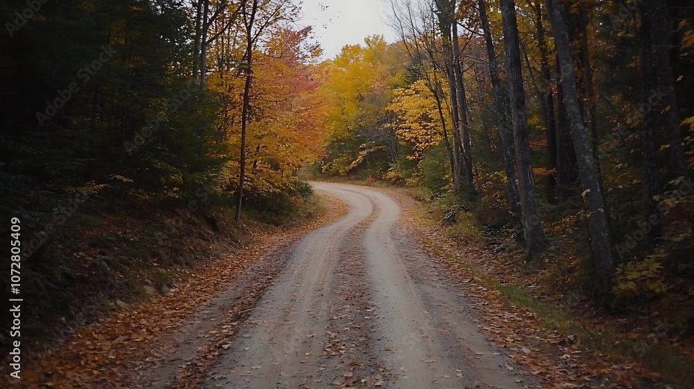 A Winding Dirt Road Through an Autumn Forest A Winding Dirt Road Through an Autumn Forest