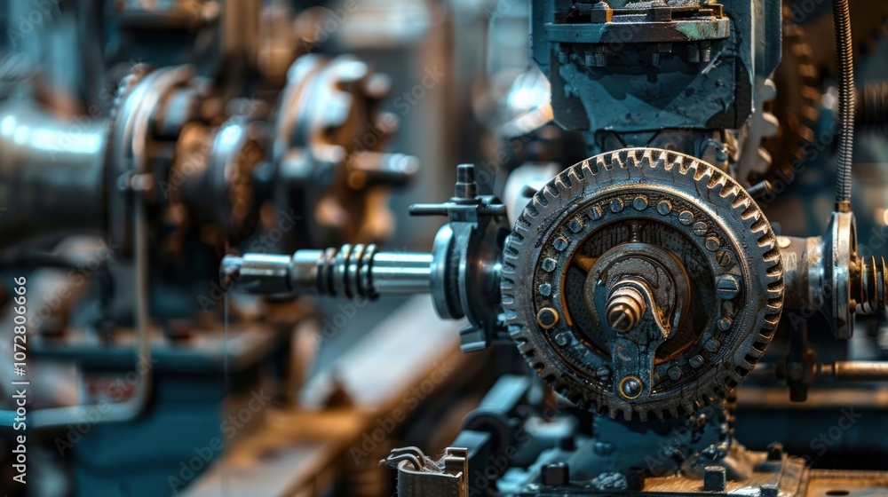 industrial machines with gears and metal components in a factory setting industrial machines with gears and metal components in a factory setting