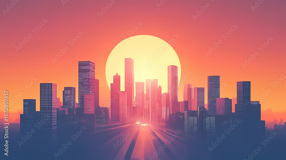 Geometric abstraction illustration of a futuristic city of the future at sunset. the concept of an unusual utopia or an alternative reality. Utopia. Illustration Geometric abstraction illustration of a futuristic city of the future at sunset. the concept of an unusual utopia or an alternative reality. Utopia. Illustration