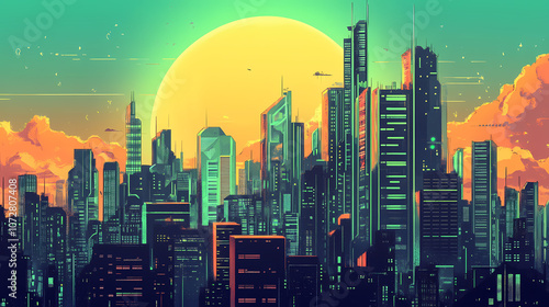 Futuristic utopia megacity concept. green eco friendly metropolis illustration. generative ai. Utopia. Illustration photo