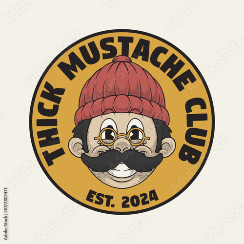 retro cartoon emblem of men face with thick mustache
