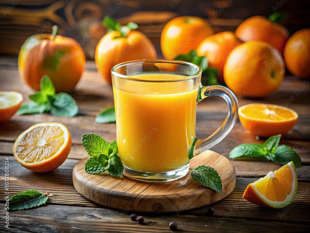 Refreshing Glass Cup of Orange Juice with a Slice on the Rim Perfect for Summer Vibes and Healthy Living in Bright Natural Light Setting with Fresh Fruit Accents Refreshing Glass Cup of Orange Juice with a Slice on the Rim Perfect for Summer Vibes and Healthy Living in Bright Natural Light Setting with Fresh Fruit Accents