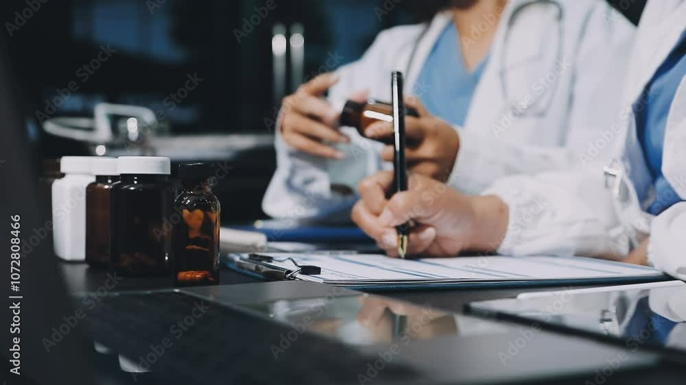 Meeting of doctors and medical personnel in hospitals to discuss research on disease treatment. Meeting of doctors and medical personnel in hospitals to discuss research on disease treatment.