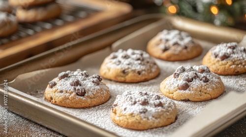 Freshly Baked Chocolate Chip Cookies with Powdered Sugar Glaze