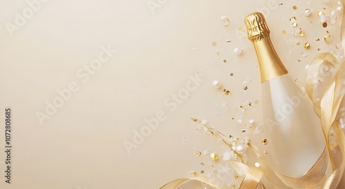 Christmas or New Year Card Featuring Champagne Bottle Art.