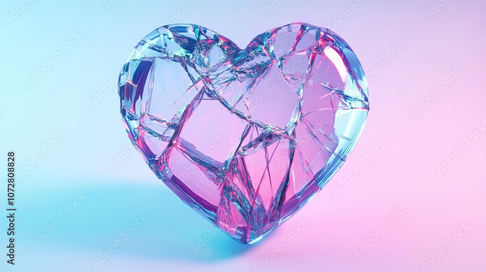 A broken glass heart with neon light reflecting off the cracks, symbolizing fragile and disappointed love. A broken glass heart with neon light reflecting off the cracks, symbolizing fragile and disappointed love.