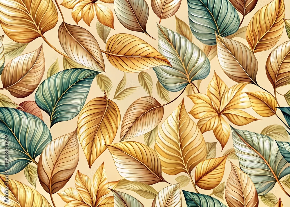 Retro Style Illustration of a Bright Background with Beige Leaves Pattern Ideal for Nature-Themed Designs, Wallpapers, and More Retro Style Illustration of a Bright Background with Beige Leaves Pattern Ideal for Nature-Themed Designs, Wallpapers, and More