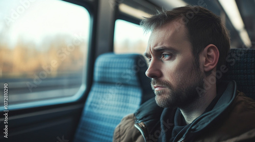 Alone in Thought: A Man's Quiet Reflection on an Empty Train