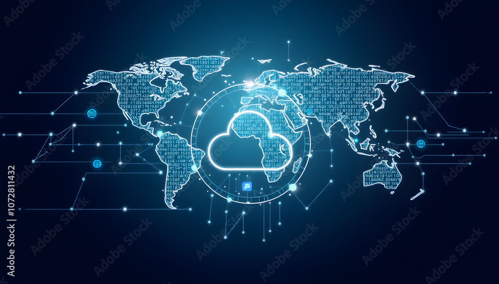 Fototapeta premium Data exchange, digital technology background, software development, cloud computing. Business Intelligence, global network, Data analysis, techician team computer programming, internet technology is