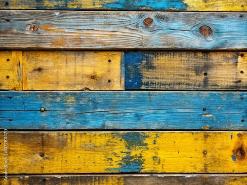 Wallpaper Mural Rustic Double Exposure of Weathered Old Wooden Planks in Alternating Yellow and Blue Colors, Capturing the Essence of Vintage Charm and Natural Beauty in Textured Layers Torontodigital.ca