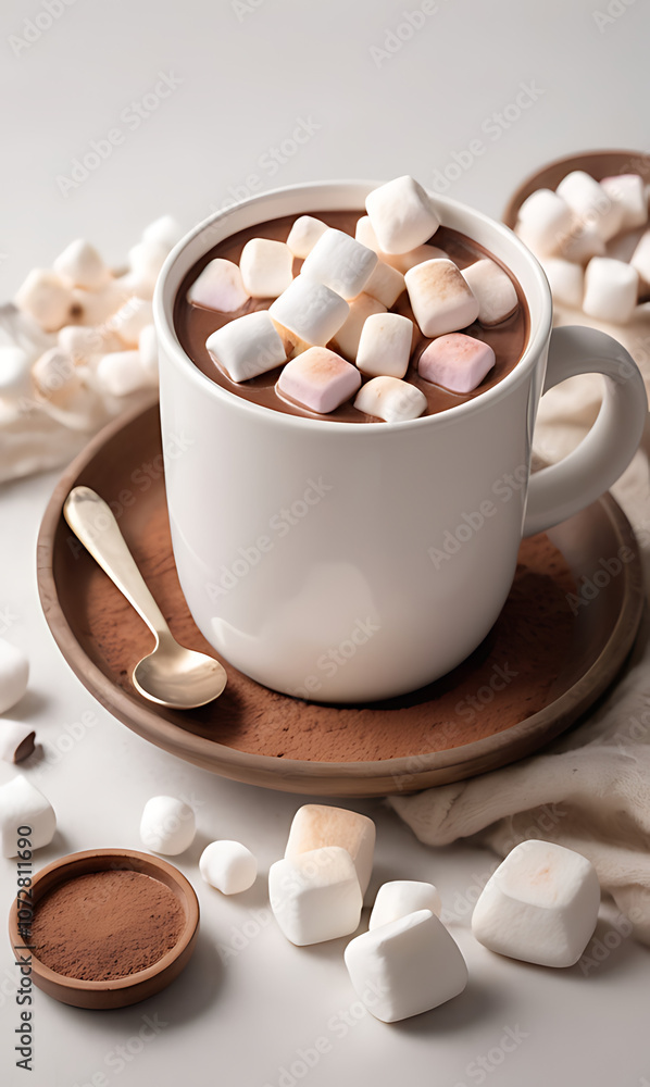 “Hot Chocolate with Marshmallows” – A Cozy Cup of Hot Chocolate Topped with Marshmallows on a Neutral Background “Hot Chocolate with Marshmallows” – A Cozy Cup of Hot Chocolate Topped with Marshmallows on a Neutral Background
