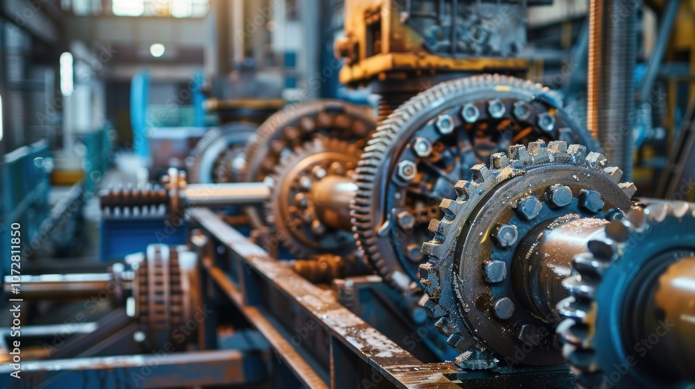 industrial machines with gears and metal components in a factory setting industrial machines with gears and metal components in a factory setting