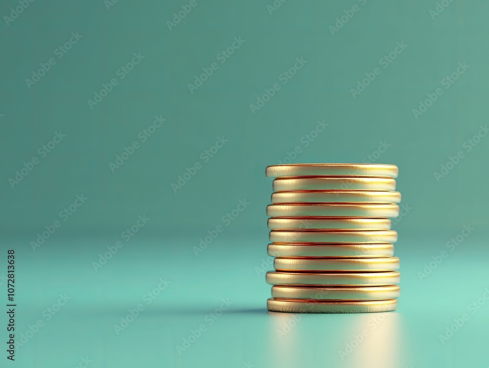 Stack of coins against a rich green backdrop, rendered in three-dimensional detail. Stack of coins against a rich green backdrop, rendered in three-dimensional detail.