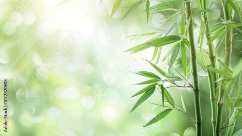 Green Bamboo Leaves on blur background with space for text