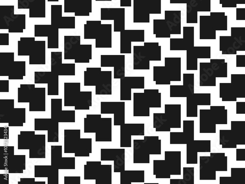 Error digital concept. Black random shapes on white background. Wrong lines and blocks. Video distortion effect. Abstract pixels and noise. Vector illustration.