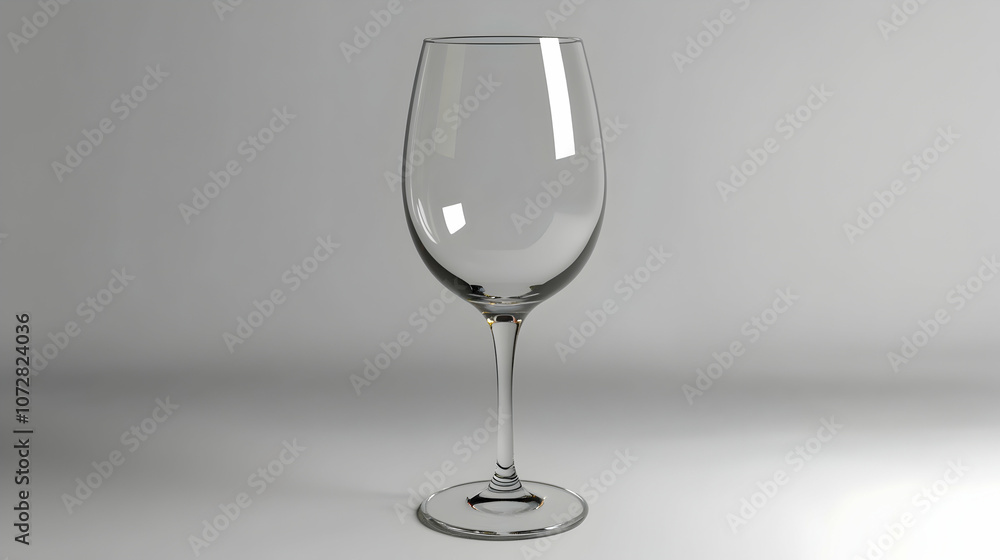 A single, empty, clear glass wine glass sits on a white background. A single, empty, clear glass wine glass sits on a white background.