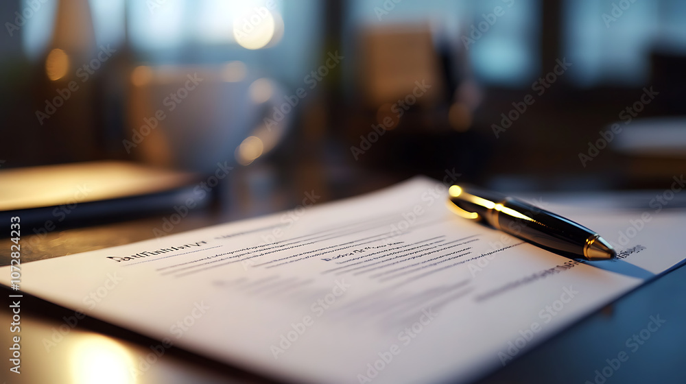 Professional resume on desk with pen beside it, job interview prep, 8k, hyper realistic, real life based Professional resume on desk with pen beside it, job interview prep, 8k, hyper realistic, real life based