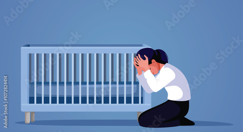 Crying Woman Grieving Suffering Miscarriage Vector Illustration. Grieving mother suffering from losing her child 
