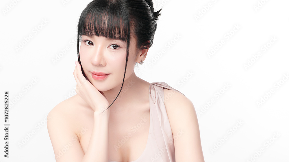 Beautiful young asian woman with clean fresh skin on white background, Face care, Facial treatment, Cosmetology, beauty and spa, Asian women portrait. Beautiful young asian woman with clean fresh skin on white background, Face care, Facial treatment, Cosmetology, beauty and spa, Asian women portrait.