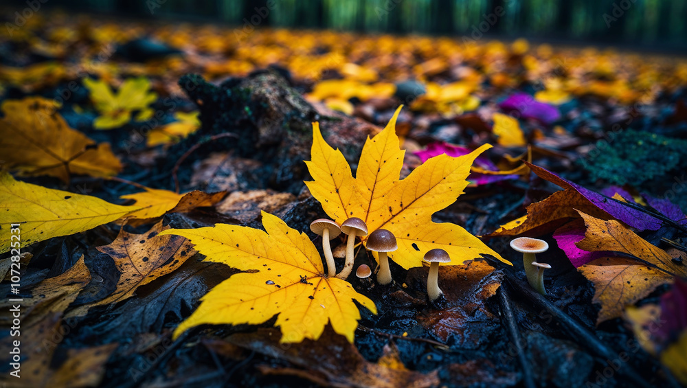 Yellow autumn leaves in the forest Yellow autumn leaves in the forest